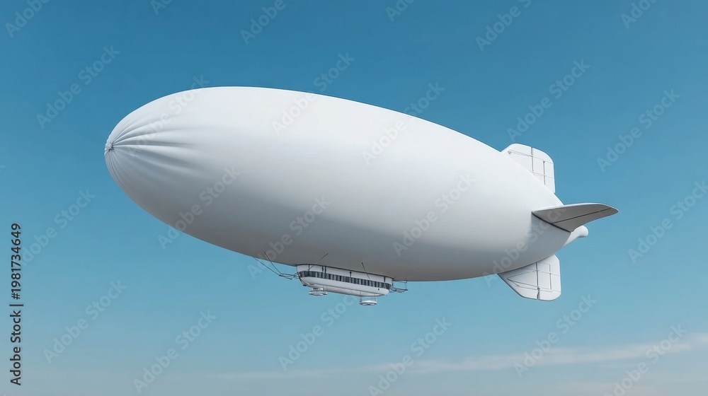 Naklejka premium Majestic White Airship Floating in a Clear Blue Sky with Soft Clouds Above