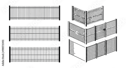 Multiple perspectives of a black soccer goal on a white background