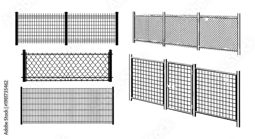 Multiple perspectives of a black soccer goal on a white background