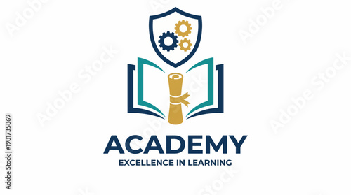 This logo integrates elements of books and gears, symbolizing a commitment to learning and innovation, perfectly suited for educational institutions and training centers.