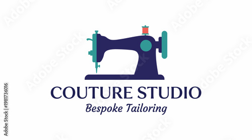 An elegant logo design showcasing a vintage sewing machine, emphasizing bespoke tailoring and craftsmanship, ideal for a couture fashion brand.