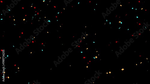blue and orange confetti falling animation, 4k loopable overlay with alpha channel. colorful multicolor confetti falling animation.