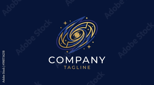 An imaginative logo featuring a swirling galaxy design with stars, representing creativity, innovation, and the vast possibilities of the universe in a modern artistic style.