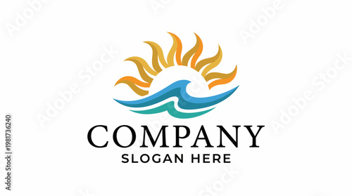 A cheerful logo featuring a sun and waves that embody the vitality and positive energy of nature, perfect for brands focused on outdoor activities and joyful experiences.