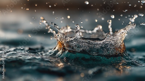 Dynamic Blue Water Splashes with Bright Droplets
