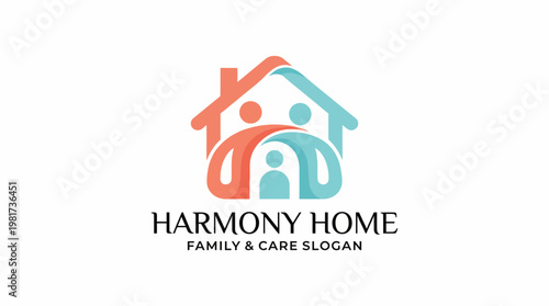 This logo represents Harmony Home, emphasizing family care and togetherness with a house symbol and soft, inviting colors to convey warmth and safety.