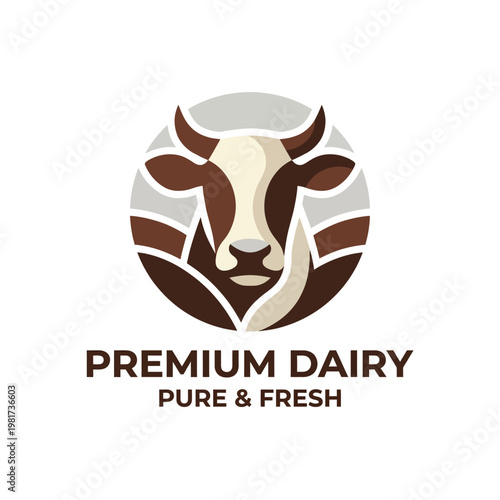 This logo presents a cow icon emphasizing freshness and quality, suitable for dairy brands or organic farms focusing on pure products and a rural heritage connected to local dairy farming.