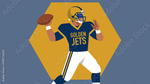 A dynamic illustration of an athlete quarterback in action, captured in mid-throw, showcasing the excitement and intensity of American football in a vibrant style.