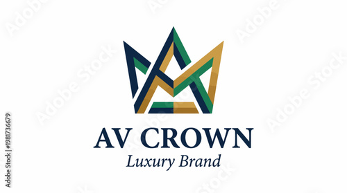 A unique logo design featuring a stylized crown, symbolizing luxury and prestige, with geometric shapes and a modern color palette for a premium brand identity.