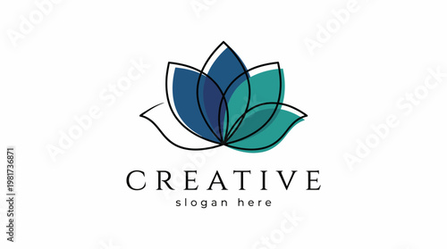 A beautifully crafted logo displaying a multi-layered lotus flower in various shades, representing creativity, peace, and tranquility with an elegant touch.