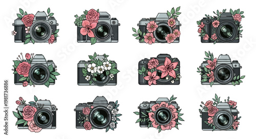 Cameras decorated with blooming floral arrangements define this.