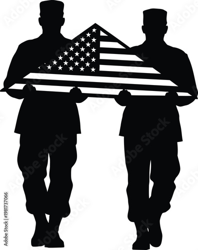 Honoring a fallen hero two soldiers carry the american flag draped casket