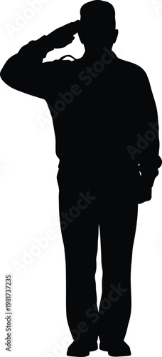 Silhouette of a soldier saluting with respect and honor