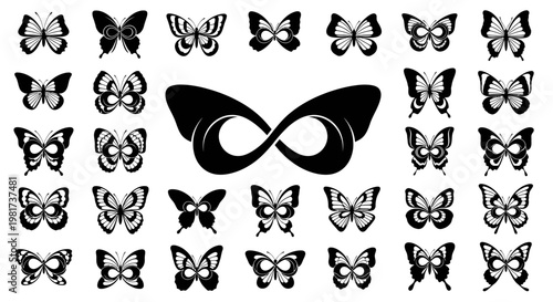 Collection of various butterfly silhouettes.