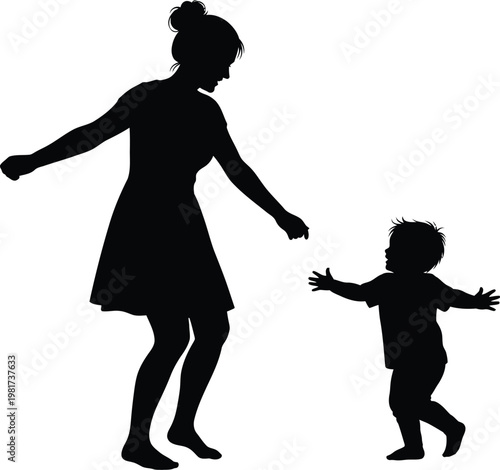 Mother and child silhouette a moment of joyful connection and playful embrace