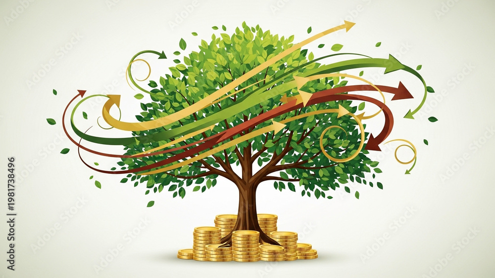 Fototapeta premium Financial Growth Investment Tree Money Concept Illustration Abstract Background