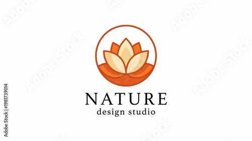 This elegant logo for a nature design studio showcases a beautifully stylized lotus flower, symbolizing creativity, beauty, and the essence of nature in design.