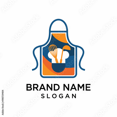 An engaging logo featuring a cooking apron with kitchen tools, representing creativity and culinary arts, ideal for chefs, bakeries, or culinary schools.