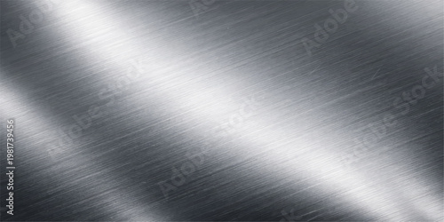 Polished industrial stainless steel sheet featuring a brushed silver metal texture and a smooth metallic aluminum plate surface with light grey reflections for a shiny gray wallpaper pattern