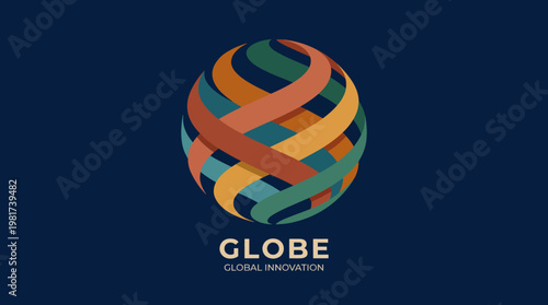 A vibrant and dynamic logo design representing global innovation features a multicolored globe shape signifying creativity, connectivity, and modern thinking worldwide.