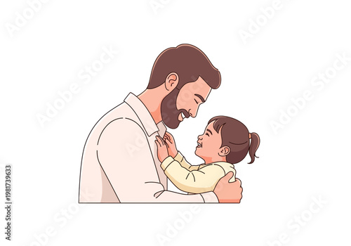 Father Laughing with Little Girl Holding Hands Close Up