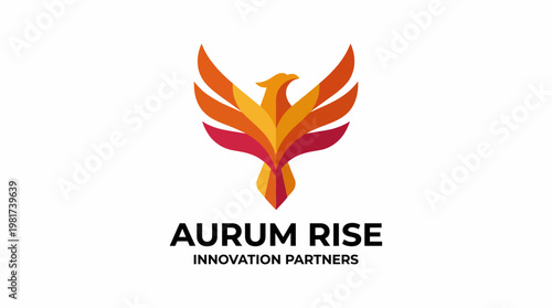 This logo portrays a vibrant phoenix rising, embodying themes of innovation, transformation, and rebirth with a rich color palette.