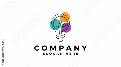 This logo showcases a lightbulb design representing creativity and innovation, paired with colorful shapes symbolizing ideas and collaboration, ideal for businesses.