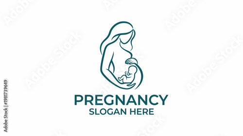 A minimalistic logo depicting a pregnant woman cradling her baby, symbolizing mother-child connection, perfect for maternity services and prenatal care.