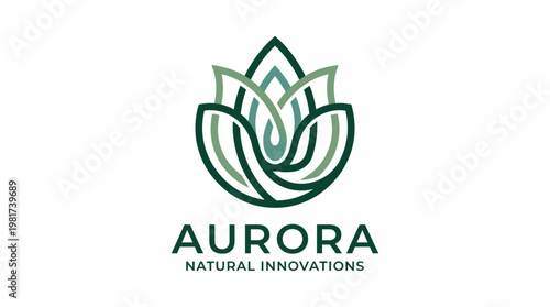 This logo features a stylized lotus, representing natural beauty and innovation, suitable for eco-friendly brands focused on organic products and sustainability.