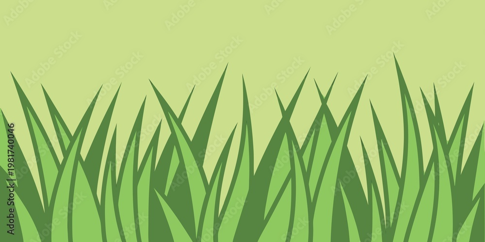 Fototapeta premium Green grass blades on a light green background with simple