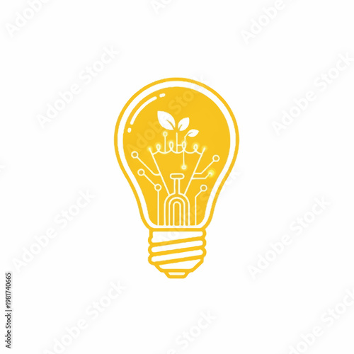 An illustration depicts a glowing light bulb with green leaves and circuit board elements.