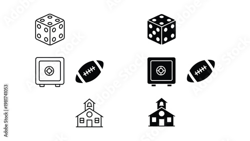 Contrasting icon pairs of everyday objects and activities in monochrome