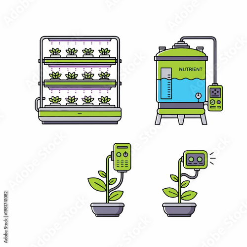 Hydroponic system with plants growing in nutrient solution tanks and automated irrigation
