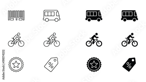 Icons representing various transportation modes and commercial symbols