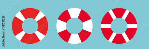 Lifebuoy Swimming Ring Flat Vector Illustration Set. 
Summer Beach Safety Rescue Float Summer Clipart. 