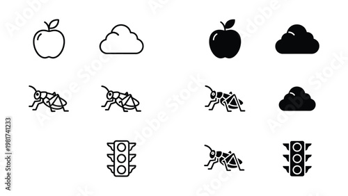 Contrast and symbolism in simple black and white line icons