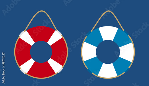 Lifebuoy Swimming Ring Flat Vector Illustration Set. 
Summer Beach Safety Rescue Float Summer Clipart. 
