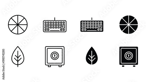 Contrasting icon pairs representing technology and nature with filled and empty designs