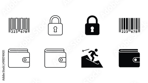 Security and financial icons representing protection and transactions