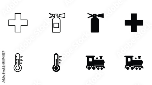 Collection of icons representing medical, safety, and transportation symbols