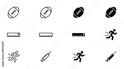 Themes of performance enhancement and measurement in sports depicted through icons