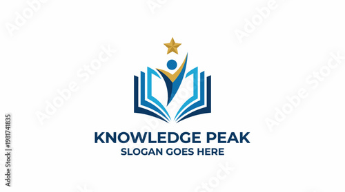 An engaging logo design featuring an open book with a figure rising from it, representing the pursuit of knowledge and education, ideal for learning institutions or services.