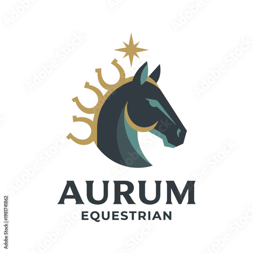 The logo features a regal horse head with gold accents, symbolizing elegance, equestrian culture, and passion, perfect for horse riding or equestrian brands.