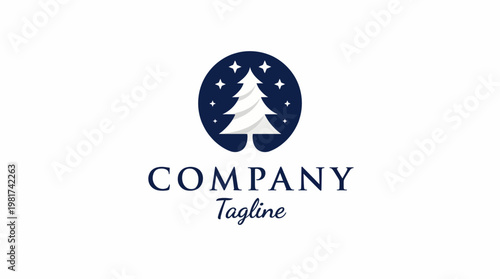 The image features a stylish logo with a Christmas tree surrounded by stars, ideal for holiday-themed companies seeking a festive branding element for their identity.