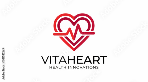 A vibrant logo for VitaHeart that creatively combines a heart symbol with a heartbeat line, highlighting its dedication to health innovations and wellness solutions.