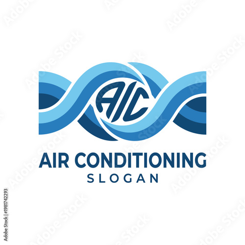 This image presents a sleek logo design with blue waves and initials, representing air conditioning services and evoking feelings of coolness and freshness.