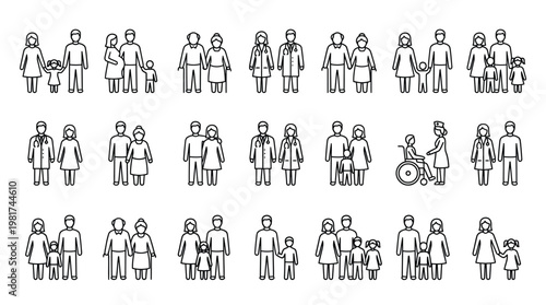 Diverse group of people standing together in a black and white illustration representing community and unity