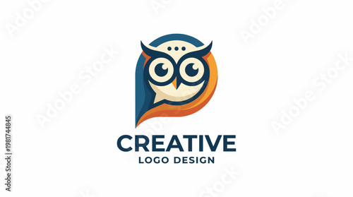 The logo features a playful owl with a modern design, representing creativity and wisdom, ideal for businesses related to education or creative services.
