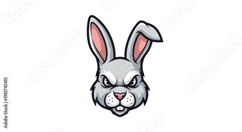 Angry Cartoon Rabbit Face with Ears.