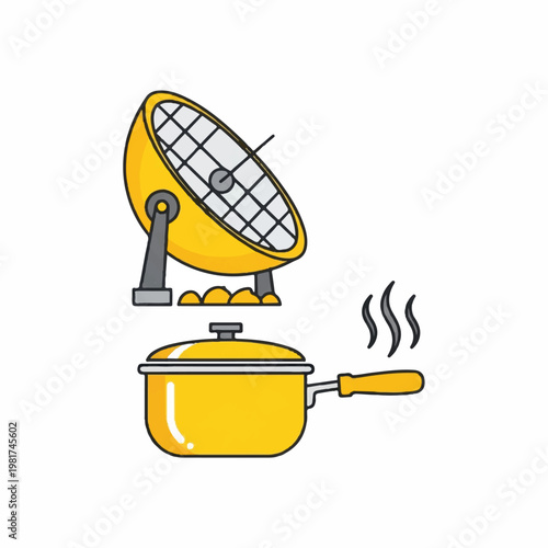 Satellite dish transmits signal to cooking pot with steam